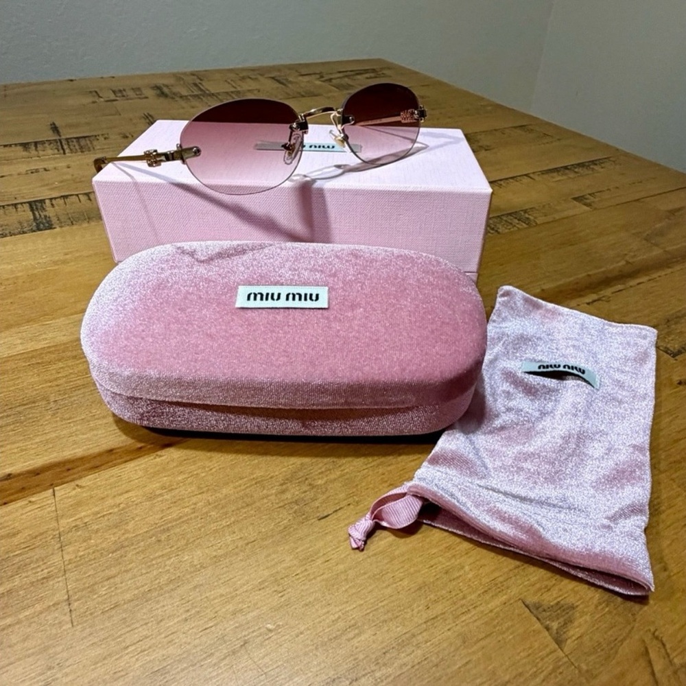 Miu miu Pink Rimless Sunglasses with Velvet Case